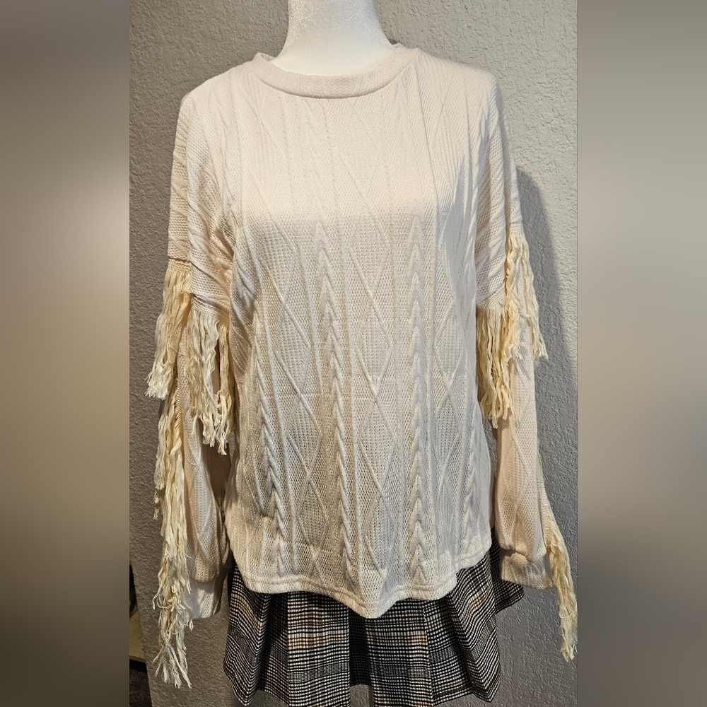 Grace & Emma Cream Fringe Sweatshirt